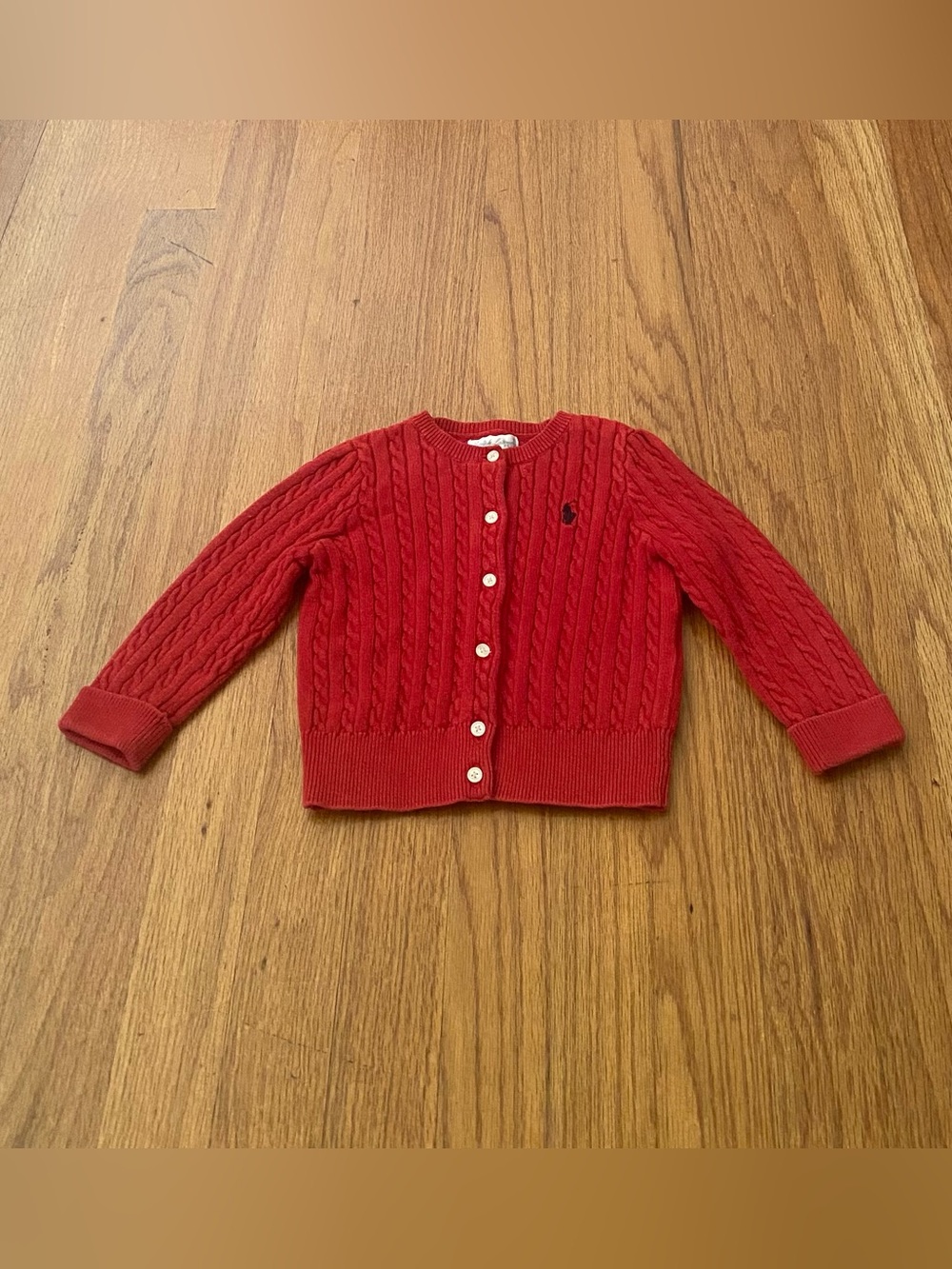 Ralph Lauren Red Mini Cable Knit Button Cardigan for Kids